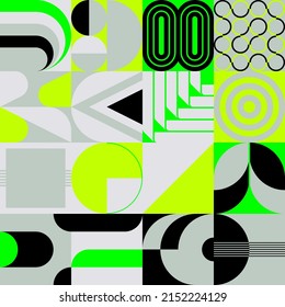 Brutalist Art inspired vector pattern artwork made with abstract geometric shapes and bold forms. Digital graphics design for poster, cover, art, presentation, prints, fabric, wallpaper and etc.