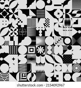 Brutalist Art inspired vector pattern artwork made with abstract geometric shapes and bold forms. Digital graphics design for poster, cover, art, presentation, prints, fabric, wallpaper and etc.