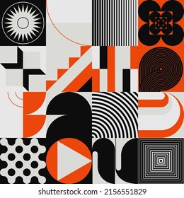 Brutalist Art inspired vector pattern artwork made with abstract geometric shapes and bold forms. Digital graphics design for poster, cover, art, presentation, prints, fabric, wallpaper and etc.