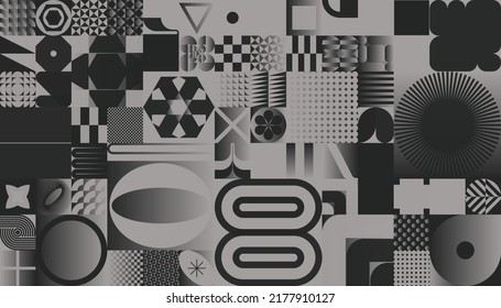 Brutalist Art inspired vector pattern artwork made with abstract geometric shapes and bold forms. Digital graphics design for poster, cover, art, presentation, prints, fabric, wallpaper and etc.