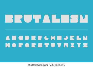 Brutalist Brutalismus Schriftart Modernes lateinisches Alphabet mit Zahlen. Einfache quadratische Buchstaben mit rauen Formen. Englische Schriftart von linearem Kapital, sehr dicke Buchstaben mit einem dünnen Strich. Ultra fett und modern.