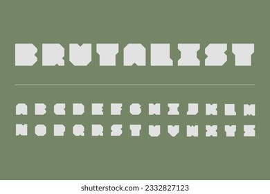 Brutalist Brutalism Font Modern Latin alphabet with numbers. Simple square letters of rough shapes. English font of linear capital, very thick letters with a thin stroke. Ultra bold font in modern.