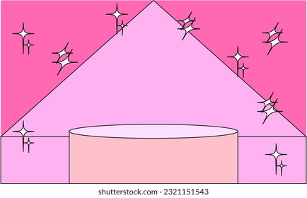 Brutalist contemporary pink background. Cylinder podium on pink background. Product presentation, mock up, Podium, stage pedestal or platform. Vector