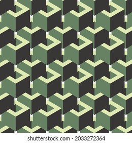 Brutalist Cubic Pattern. Geometric Seamless Texture. 3D Repeating Cubes.