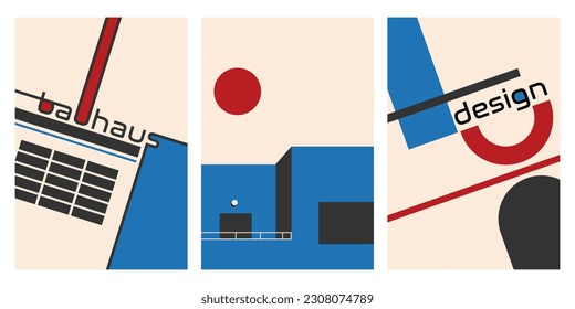 Brutalist design elements. Posters with geometric shapes. Trendy 90s style. Bauhaus design style.