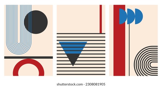 Brutalist design elements. Posters with geometric shapes. Trendy 90s style. Bauhaus design style.