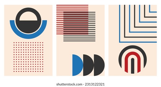 Brutalist design elements. Posters with geometric shapes. Trendy 90s style. Bauhaus design style.