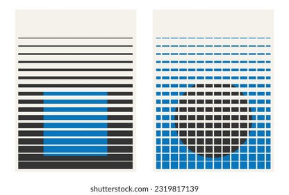 Brutalist design elements. Posters with geometric shapes. Trendy 90s style. Bauhaus design style.