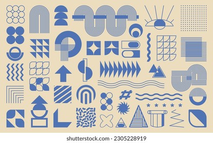 Brutalist design elements. Set of geometric shapes and grids. Trendy 90s - 2000s style. Elements for posters, stickers, clothes. Bauhaus design style.