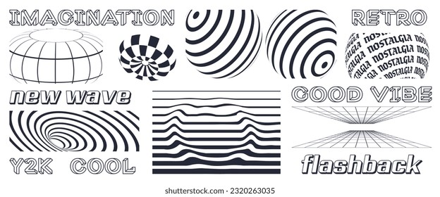 Brutalist design elements. Set of geometric shapes and grids. Trendy 90s - 2000s style. Elements for posters, stickers, clothes. Bauhaus design style.