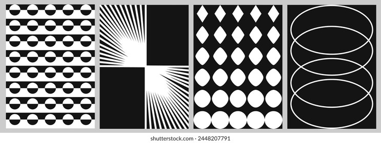 Brutalist Geometric Futuristic black shape pattern. Brutal bold modern mosaic swiss print design. Postmodern monochromatic techno culture. Vector illustration