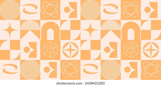 Brutalistischer Stil geometrische Muster Pfirsich Fuzz Farbe. Neo Geo Banner minimalistisches Design. In: Postmodern Techno Scandinavian Culture. Vektorgrafik