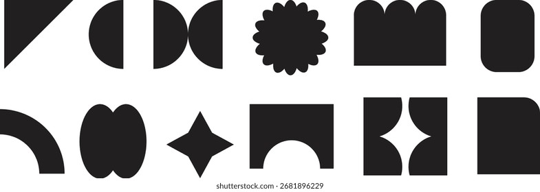 Brutalist-Auflistung und Geometric Shapes-Auflistung. Vektorgrafik Bauhaus und Memphis Abstract Design Elements..eps
