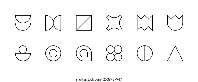 Formas geométricas brutalistas. Elementos abstractos gráficos, diferentes Formas, figuras y más. Trazo editable. Pixel perfecto. Base de rejilla 32px.