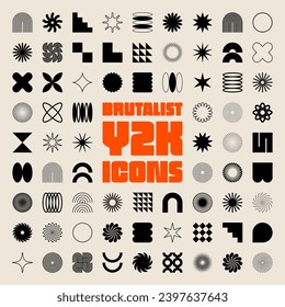 Brutalist geometric shapes, symbols. Simple primitive elements and forms. Bauhaus retro design, trendy contemporary minimalist style, y2k. Vector illustration