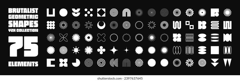 Brutalist geometric shapes, symbols. Simple primitive elements and forms. Bauhaus retro design, trendy contemporary minimalist style, y2k. Vector illustration