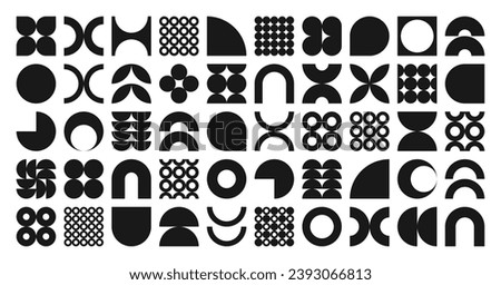 Brutalist geometric shapes, symbols. Simple primitive elements and forms. Bauhaus retro design, trendy contemporary minimalist style. Vector illustration