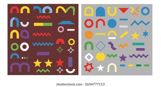 brutalist geometric shapes. Trendy abstract minimalist figures, stars, flowes, circles. Modern abstract graphic design elements.Vector illustration