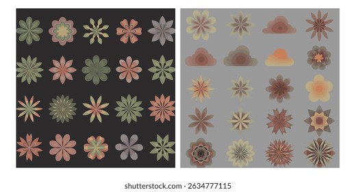 brutalist geometric shapes. Trendy abstract minimalist figures, stars, flowes, circles. Modern abstract graphic design elements.Vector illustration