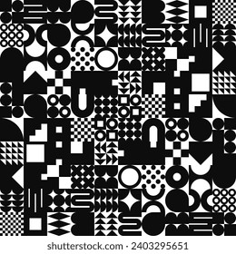 Brutalist geometric texture with simple shapes, symbols. Primitive elements and forms. Bauhaus retro design, trendy contemporary minimalist style, y2k. Vector illustration