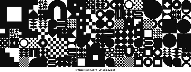 Brutalist geometric texture with simple shapes, symbols. Primitive elements and forms. Retro design, trendy contemporary minimalist style, y2k. Vector illustration