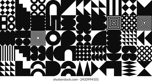 Textura geométrica brutalista con formas simples, símbolos. Elementos y formas primitivas. Diseño retro, estilo minimalista contemporáneo de moda, y2k. Ilustración de vector