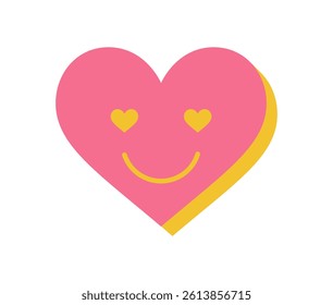 Brutalist heart icon with a smile. Abstract shape and element create a playful visual. This flat design with shadows adds bold touch, suitable for modern graphic applications.