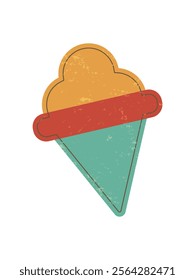 Brutalist ice cream shape. Abstract dessert icon with grunge texture. Unique element of y2k style, flat design, versatile for stickers and modern graphics.