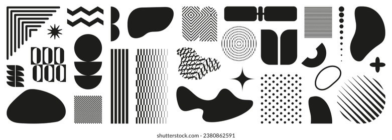 Brutalist minimal abstract blotch shape with patterns, halftone, textures. Retro 80's aesthetics and minimalist geometric forms and abstract liquid vector shapes.