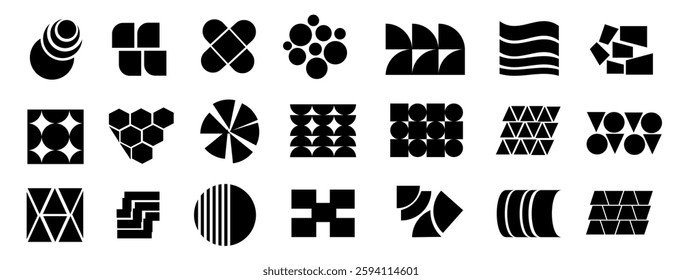 Brutalist modern abstract geometric. distortion glass effect vector illustration. Y2K vintage background. ornament futurism. black and white color