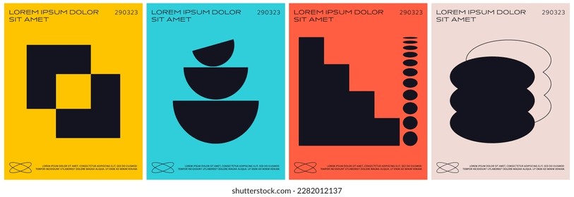 Brutalist modern poster set. Bauhaus poster template. Trendy geometric shapes. Vector graphic.