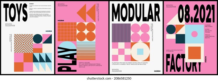 Brutalist poster design template layout with bold typography and brutal vector pattern with abstract geometric shapes. Great for branding, presentation, album print, website header, web banner.