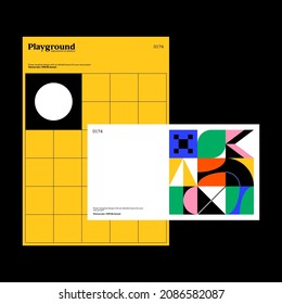 Brutalist poster design template layout with bold typography and brutal vector pattern with abstract geometric shapes. Great for branding, presentation, album print, website header, web banner.