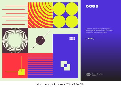 Brutalist poster design template layout with bold typography and brutal vector pattern with abstract geometric shapes. Great for branding, presentation, album print, website header, web banner.