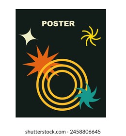 Brutalist posters set with naive playfull shapes and smile stickers. Retro abstract shapes backgrounds. Brutal contemporary figure circle oval wave patterns. Geometric posters in modern brutalism