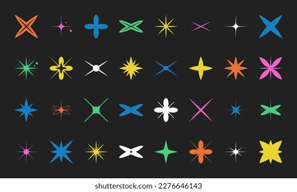 Brutalist set geometric shapes, futuristic vector elements. Simple flat retro icons. Primitive bauhaus figures of stars, y2k, abstract illustrations.