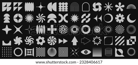 Brutalist Shapes, Cool Geometric Forms. Bauhaus Minimalist Graphic Design Elements. Trendy Y2K Vector Signs. Simple Star and Flower Basic Shapes.