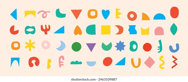 Brutalist shapes for minimal style design. Constructor of trendy geometric postmodern primitive figures. Vector illustration of brutalist contemporary star, oval, flower, line and forms