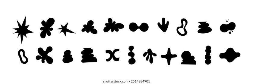 Brutalist shapes for minimal style design. Constructor of trendy geometric postmodern primitive figures. Vector illustration of brutalist contemporary star, oval, flower, line and forms