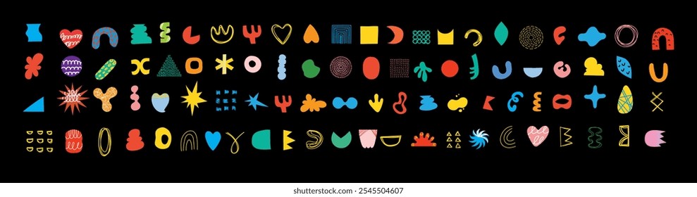 Brutalist shapes for minimal style design. Constructor of trendy geometric postmodern primitive figures. Vector illustration of brutalist contemporary geometric shapes