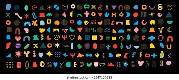 Brutalist shapes for minimal style design. Constructor of trendy geometric postmodern primitive figures. Vector illustration of brutalist contemporary geometric shapes