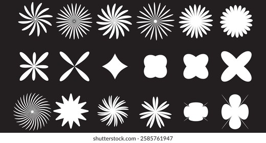 Brutalist shapes, minimalist geometric elements, abstract  forms. Simple star and flower shape, basic form, trendy modern graphic element vector set. Variety Design. eps 10