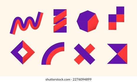 Brutalist shapes set. Geometric primitive figures collection. Abstract forms in bauhaus or memphis style. Minimalist elements pack for collages, designs, posters. Vector