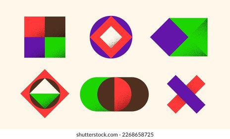 Brutalist shapes set. Geometric primitives collection. Abstract forms in bauhaus or memphis style. Minimalist elements pack. Vector