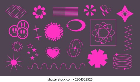 Brutalist shapes for swiss minimal style design. Designed in Y2k, Brutalist, Futuristic, Anti-design, Dadaism, Retro Futurist. Constructor of trendy geometric postmodern figures.