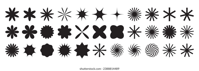 Brutalist shapes for swiss minimal style design. Constructor of trendy geometric postmodern primitive figures. Vector illustration of brutalist bauhaus contemporary stars and flowers
