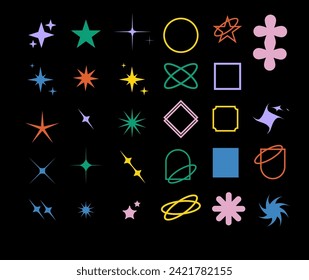 Brutalist shapes for swiss minimal style design. Trendy geometric postmodern primitive figures. Brutalist bauhaus contemporary star line and forms. Vector