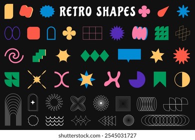 Brutalist shapes for swiss minimal style design. Constructor of trendy geometric postmodern primitive figures. Vector illustration of brutalist bauhaus contemporary star, oval, flower, line and forms