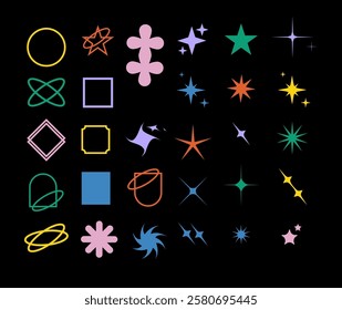 Brutalist shapes for swiss minimal style design. Trendy geometric postmodern primitive figures. Brutalist contemporary star line and forms. Vector