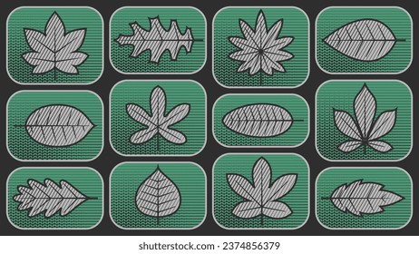 Brutalist style leaf set with patterned background